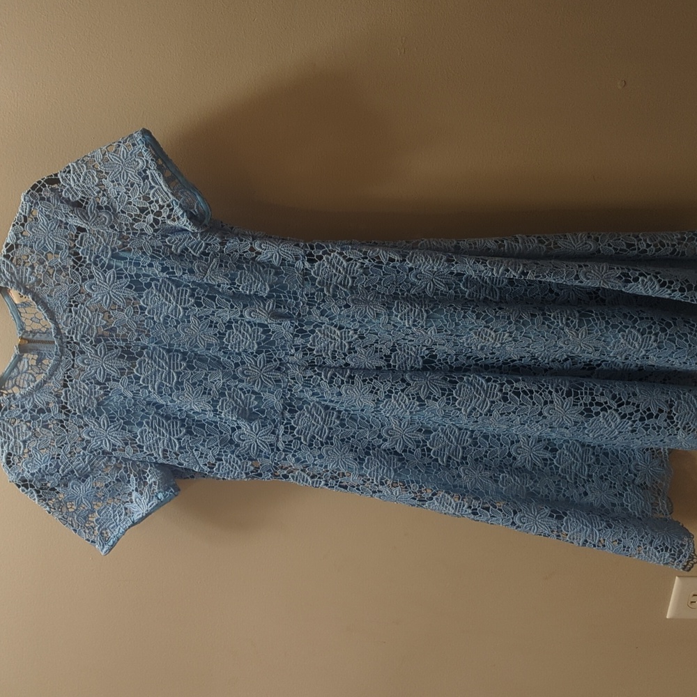 Blue Lace Short Sleeve Dress From Anthropologie Brand Sylvester 00P